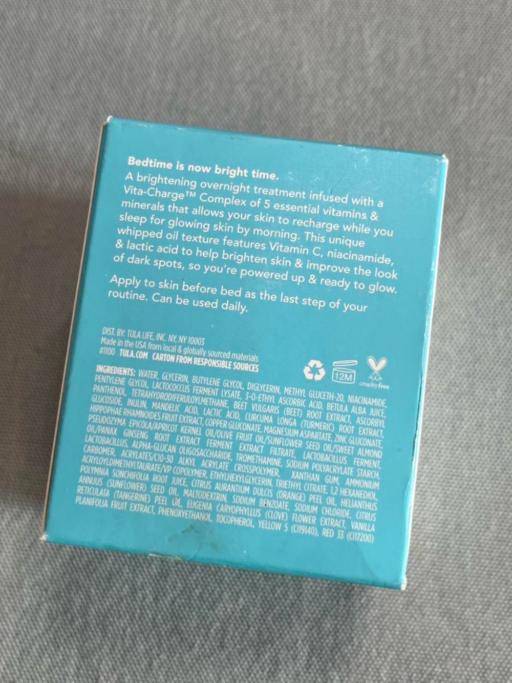 NWOT Tula Skincare Bedtime Bright Overnight Treatment - Turquoise - Picture 2 of 3